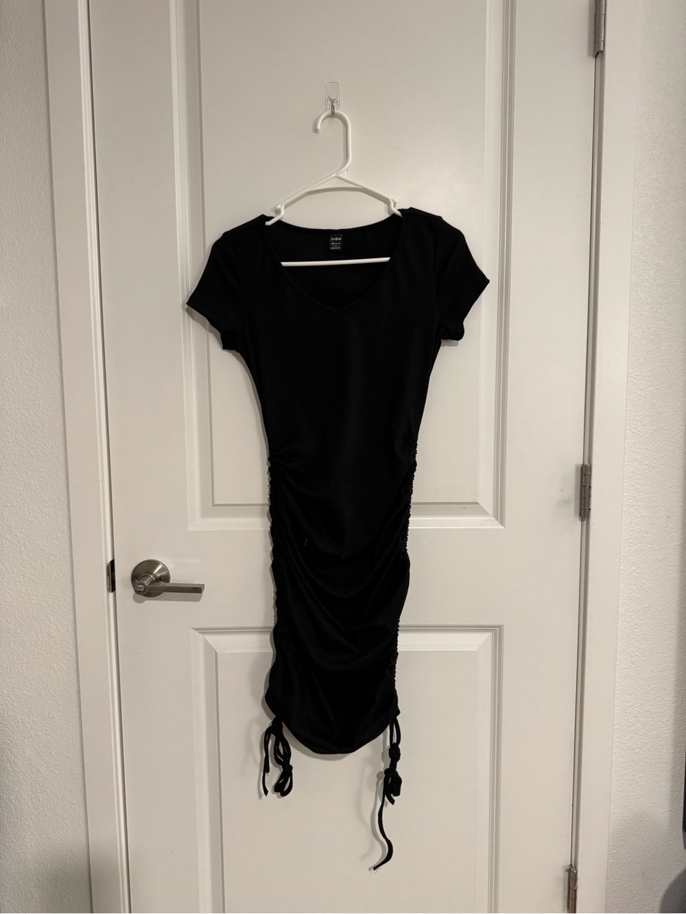 Black Ruched Short Sleeve Dress